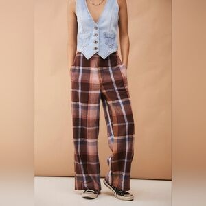 Urban Outfitter Abby Plaid Brush Wide-Leg Wool Blend Trousers Pants New …
